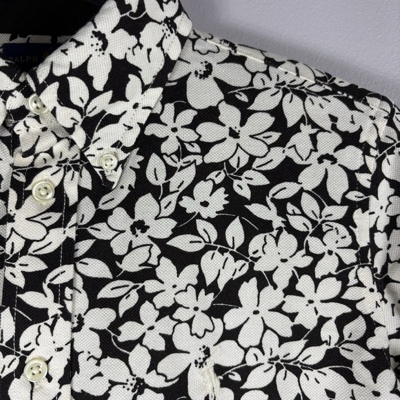 Ralph Lauren Women's Small Brown Knit Oxford Floral Long Sleeve Dress Shirt - Picture 4 of 6